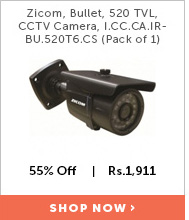 Zicom, Bullet, 520 TVL, CCTV Camera, I.CC.CA.IRBU.520T6.CS (Pack of 1)